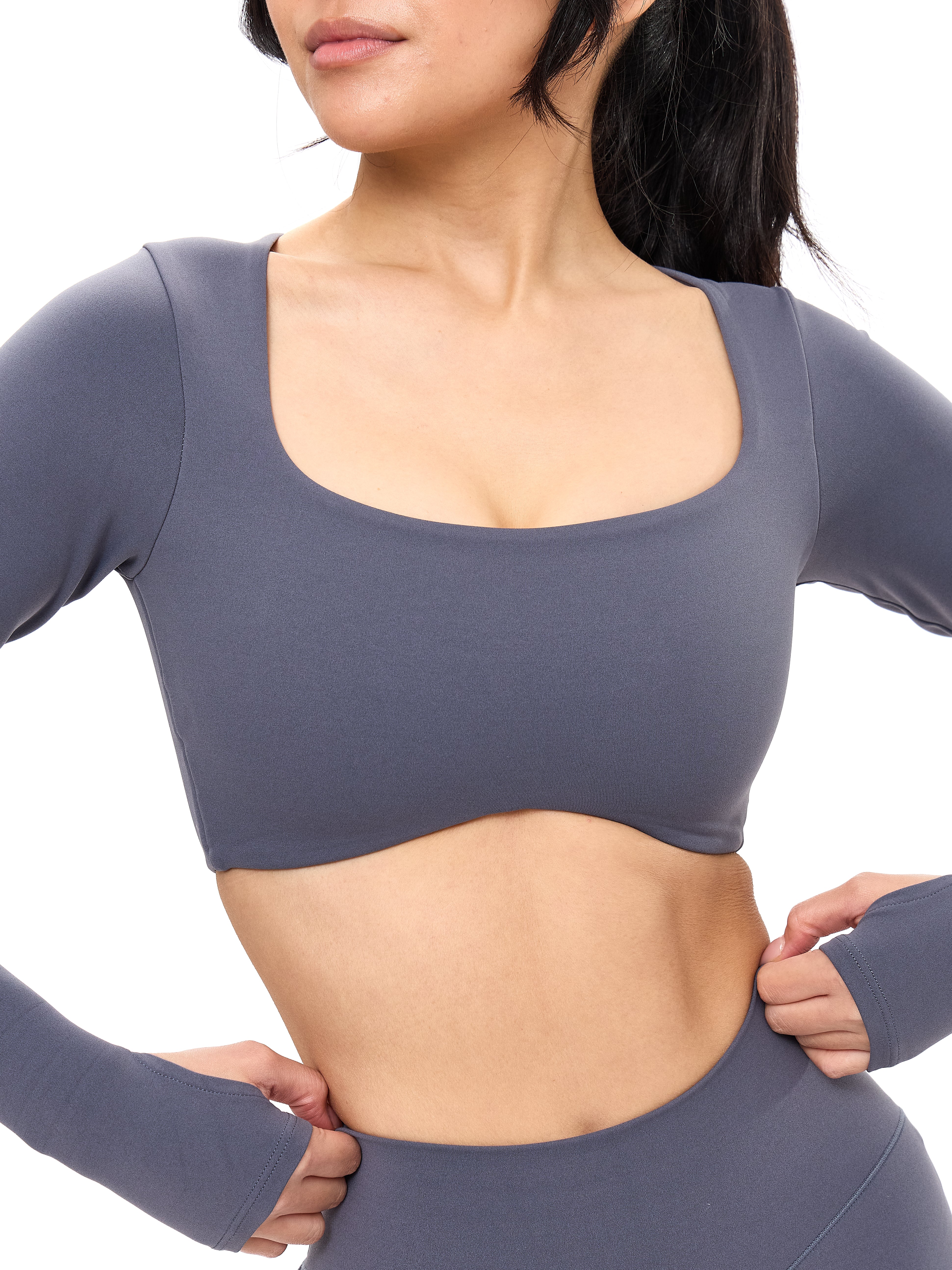 Long Sleeve Curve Crop - Blue Steel