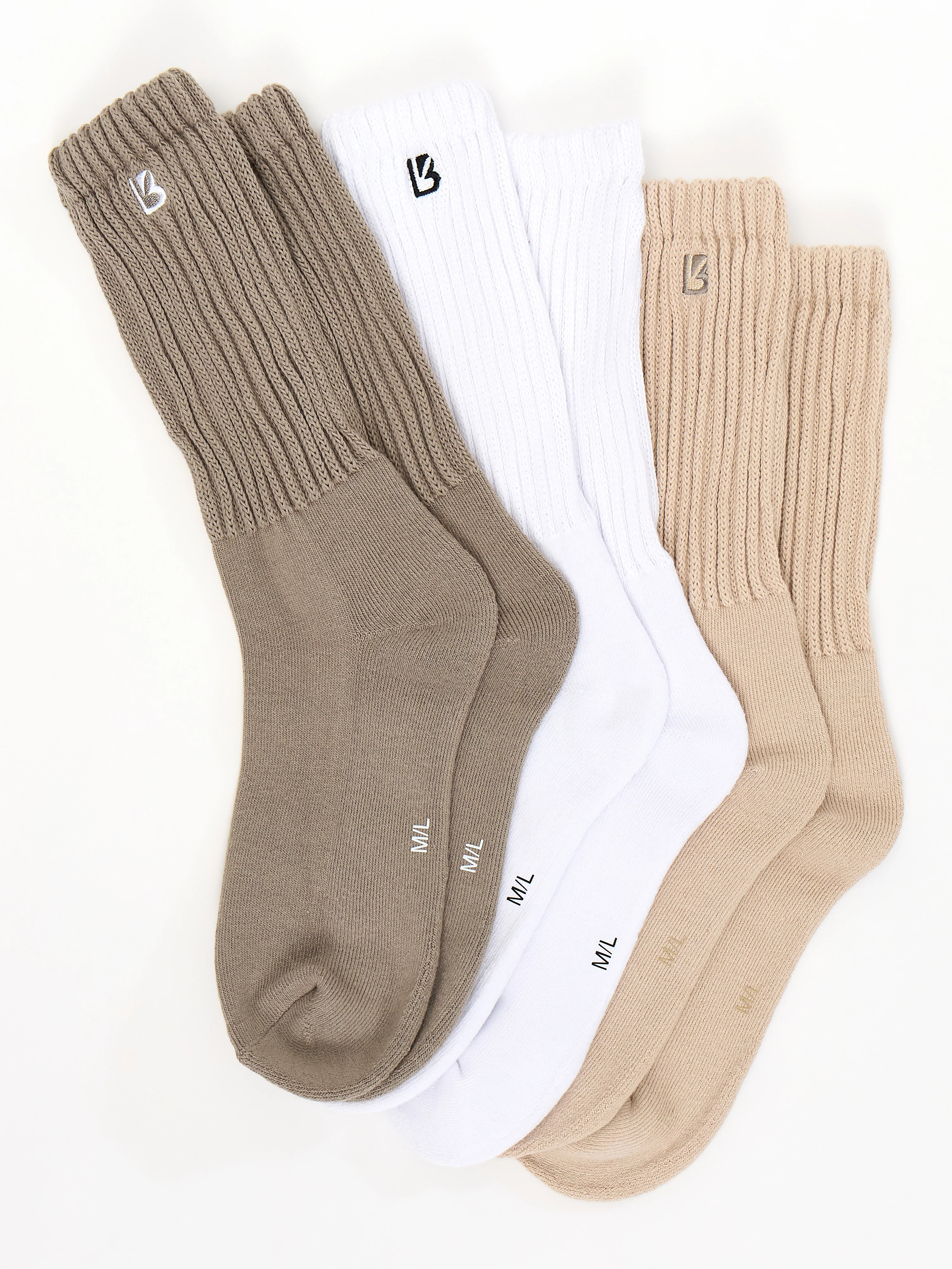 3 Pack Scrunch Socks - Multi Oat Milk